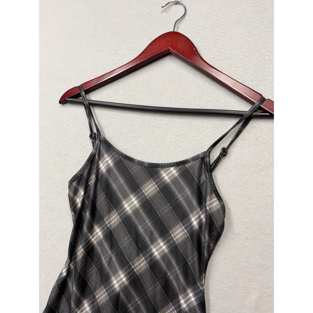 SHEIN Plaid Mini Dress Women XS Gray Black Y2K Adjustable Straps Sleeveless - Picture 2 of 9
